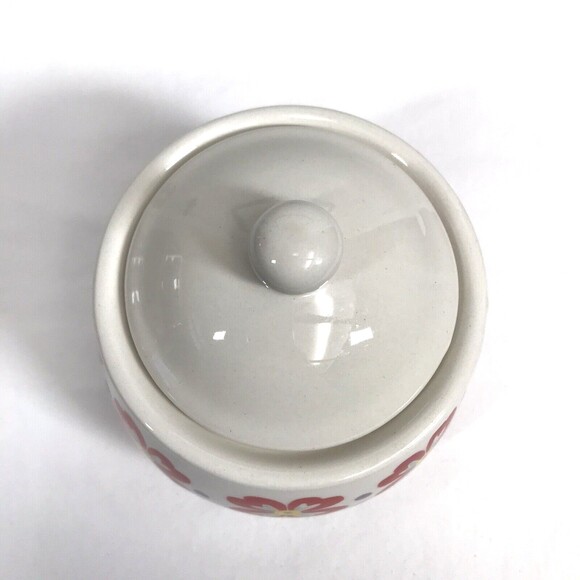 Pioneer Woman Ceramic Sugar Bowl & Lid Red Floral Retro Canister Flea Market - Picture 2 of 5
